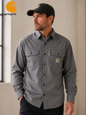 Carhartt Rugged Flex Work Shirt Gray Ripstop Button Front Men’s Small